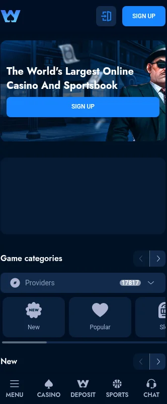 Win Casino mobile view
